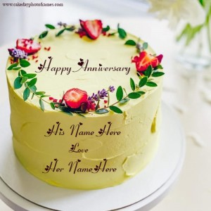 Yellow Anniversary Cake with couple Name Edit