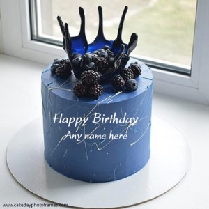 Happy birthday Blue cake with black Berrys and name edit