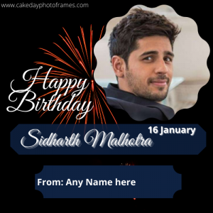 Sidharth Malhotra Birthday Card with Name Edit