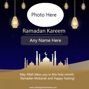 happy Ramadan Kareem card with name and photo edit