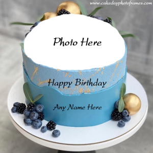 Amazing Happy Birthday greeting cake with name and photo