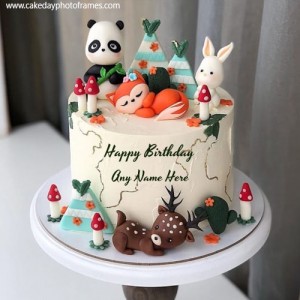 Animal theme birthday cake with name pic free edit