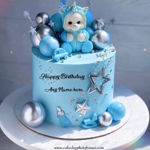 Happy Birthday Sky Blue cake with name editor
