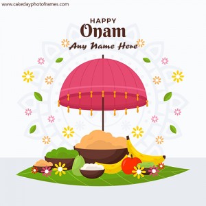 Happy Onam wishes greeting card with name edit