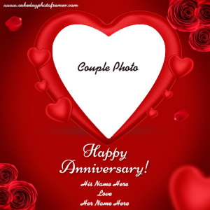 Happy anniversary greeting card with couple name and photo