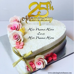 Online Generate Happy 25th Anniversary Cake with Couple Name Pic