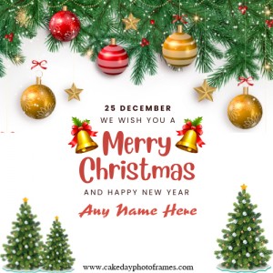 Merry Christmas And Happy New year greeting card with name edit