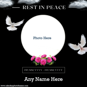 Rest in Peace card with name photo and date editor