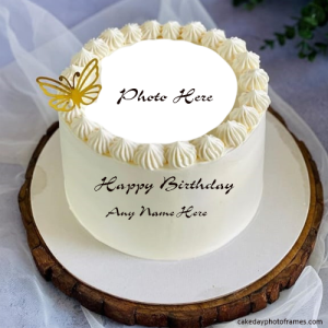 Butterfly Themed Birthday Cake with Name and Photo Customization