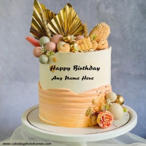 Happy Birthday Gold and Peach Cake with Name Editor